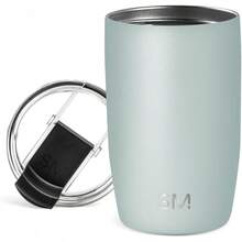 Taza de Café para Viajes con Tapa Abatible |   Taza de Café Helado de Acero Inoxidable Aislada |   Regalos para Mujeres & Hombres |   Voyager Colección |   350 ml. |   Niebla de lavanda HUIZ - -Salvia de vidrio marino - Ver 12