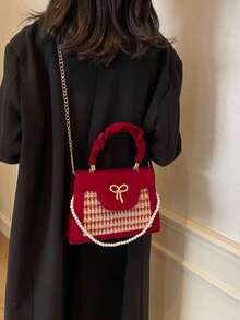 Bolso de mano y bolso de hombro de color contrastante de moda - Rojo - Ver 8