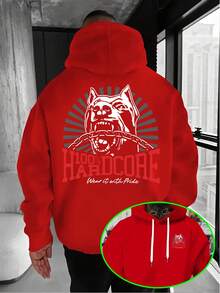 Sudadera con Capucha de Estilo Hardcore y Moderno, Letras "% HARDCORE" "Úsala con Orgullo", Impresión Creativa de Perro con Cadena, ¡Una Fusión de Estilo Hardcore y Moda! Sudadera con Capucha para Hombre, Tejido Seleccionado Amigable con la Piel, Tacto Suave y Delicado, Adecuada para el Viaje al Campus, Ocio en la Calle o Relajación en Casa, Ayudándote a Estar Cómodo y a la Moda. - Negro - Ver 2
