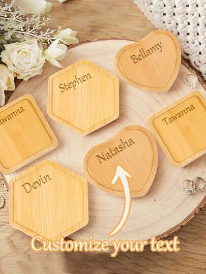 Personalized Bamboo Tray, Wooden Jewelry Tray, Customized Wooden Jewelry Dish, Customized Wooden Jewelry Tray, Solid Bamboo Tea/Coffee/Dining Tray, Round Wooden Ring Dish (Customized)