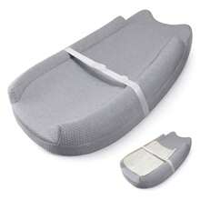 Changing Pad With Waterproof Cover And Removable Towel Liner UShaped Contoured Sides Safety Strap And NonSlip Base Fits Standard Changing Tables