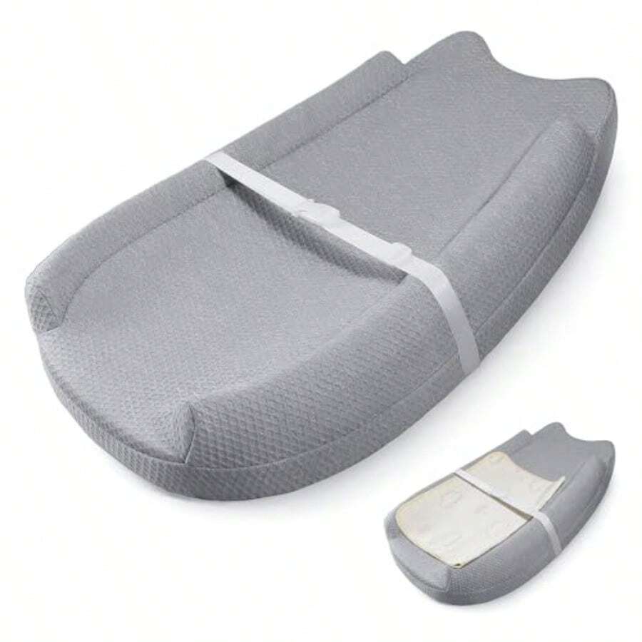 Changing Pad With Waterproof Cover And Removable Towel Liner UShaped Contoured Sides Safety Strap And NonSlip Base Fits Standard Changing Tables