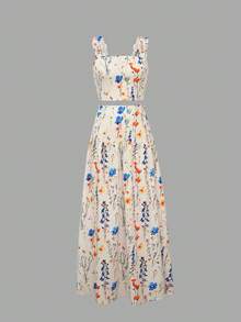 2026 Spring/Summer Fashion: Casual, Elegant, Cute, Vintage, Random Print Pattern, Vacation Style, Bohemian Style Women's 2-Piece Set - Apricot - View 4
