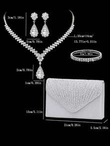 Women's Luxury & Elegant Party Crystal Evening Clutch Bag, Chain Shoulder Bag, Rings, Earrings And Adjustable Bracelet Set - White - View 6