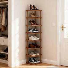 Senmeo 8-Tier Bamboo Shoe Rack - 3-Rod Style Tea Color Vertical Storage For Entrance - 8 lớp màu gỗ - Xem 8