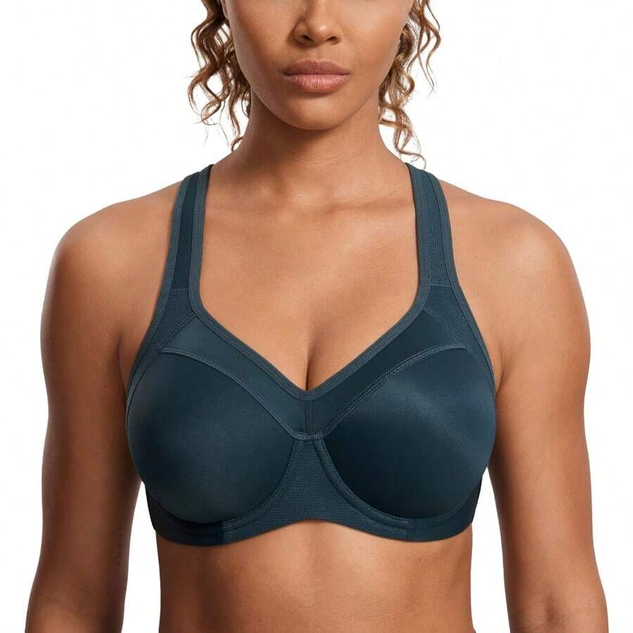 SYROKAN Women's Full Support High Impact Racerback Lightly Lined Underwire Sports Bra - Rừng xanh đậm - Xem 1