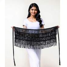 1 pièce Jupe-écharpe à franges pailletées pour femmes, chaîne de taille pour danse du ventre, costume boho pour boîte de nuit, convient pour la scène et la danse - Multicolore - Voir 18