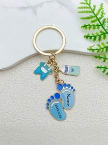1pc Custom Birthdate Commemorative Keychain, Baby Foot Heart Keychain, Engraved Custom Name And Date, Baby Shower Favor, Birth Keepsake Keychain - White - View 6