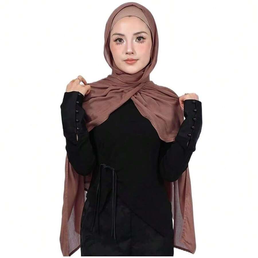 Modal Cotton Hijab Scarf For Women With Undercap Set,Tan - Tan - View 1