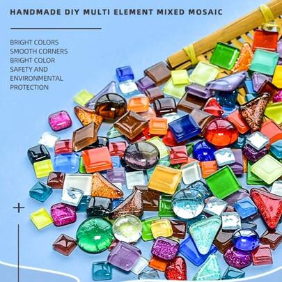 100g/3.53oz Shiny Glass Mosaic Tiles - Asymmetrical Shapes (Triangle, Square, Round) In Turquoise Blue, Sapphire Blue, Purple, Red And Other Colors | 0.16 Inch Thick, DIY Crafts, Home Decor, Wall And Floor Art Mosaic