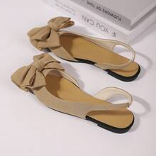Women's Fashion Cute Khaki Bow Decor Adjustable Flat Pointed Toe Sandals - Khaki - View 7