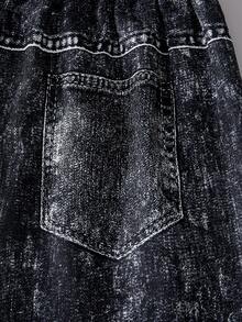 2pcs/Set Teen Girl Black Letter Print T-Shirt And Heart Print Wide Leg Jeans Pants - Black - View 6