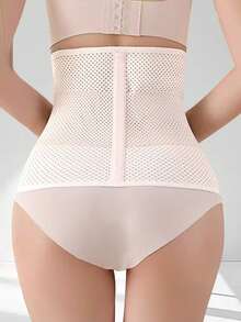 双层束腰带，透气腹部压缩瘦身腰封 - 杏色 - 查看 3