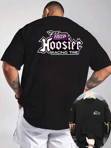 Camiseta de estilo patrocinador de neumáticos de carreras para hombres - Impresión trasera de Hoosier Racing - Tejido de punto ligero y transpirable - Sudadera casual de ajuste regular, adecuada para ropa de equipo de carreras, top diario de verano - Lavable aáquina, diseño de patrón duradero, esencial para entusiastas de las carreras 1JJM - Negro - Ver 6