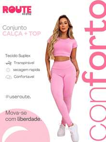 Women's Gym Set: Top And Leggings, High Waist, Comfortable, Plain, Supplex Fabric, Fashionable Fitness - trắng - Xem 4