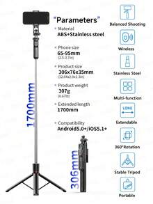TOKQI 67"/170cm Alloy Bluetooth Selfie Stick Tripod With Stable Handle - 360° Rotatable Phone Holder, Wireless Remote And Detachable Stand, Compatible With /Camera/Smartphone - 3-In-1 Foldable (Handheld/Desktop/Tripod), Suitable For Vlog, Travel And Stabilized Video, Compatible With IOS And Android Phones, Ideal For Summer Vacation, Travel, Fill Light, Outdoor Activities And Live Streaming. - Multicolor - View 13