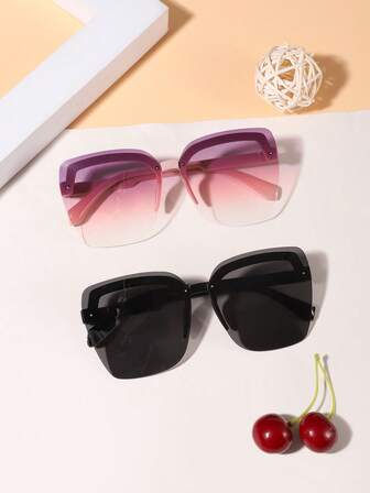 2 ชิ้น แว่นตาแฟชั่นอะคริลิคสำหรับวัยรุ่นอายุ 14-16 ปี, แว่นตาแฟชั่นกรอบสี่เหลี่ยมไร้ขอบแบบลำลองสำหรับตกแต่งสวมใส่ในชีวิตประจำวันและอุปกรณ์เสริมสำหรับการเดินทาง