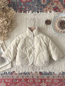 INS Baby Girls' Apricot Casual Minimalist Stand Collar Quilted Warm Jacket, Winter - Apricot - View 4
