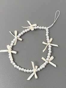 Pink Bow Pearl Charm Bracelet - 3 Bow Design - Phone Case Accessory - Plastic Material - Multicolor - View 10