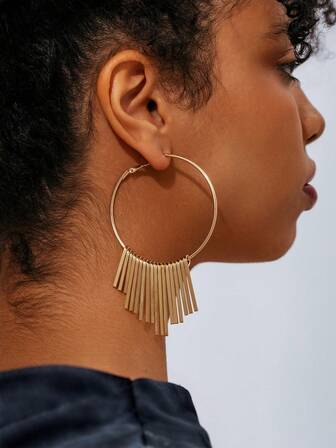 一对波西米亚风夸张几何金属流苏吊坠女士耳环，金色女士耳环，适合女士时尚首饰