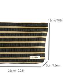 1个黑白条纹化妆包，防水，女士化妆包，小巧收纳化妆盒，女士旅行包，铅笔盒，日常大容量化妆刷旅行洗漱包，情人节礼物，旅行必备，旅行，情人节，房间装饰，钱包必备，女士化妆包，钱包必备物品，邮轮必备，设计师手提包，基础款，梳妆台必备，房间，可爱化妆包 - 黑色 - 查看 6