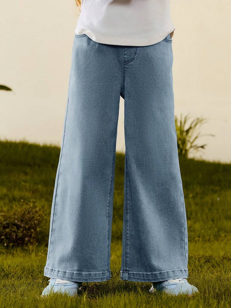 mini bala Girls  Pants, Soft & Flowing Wide Leg Style, Fall Comfortable Wear - Denim Medium Blue - View 1