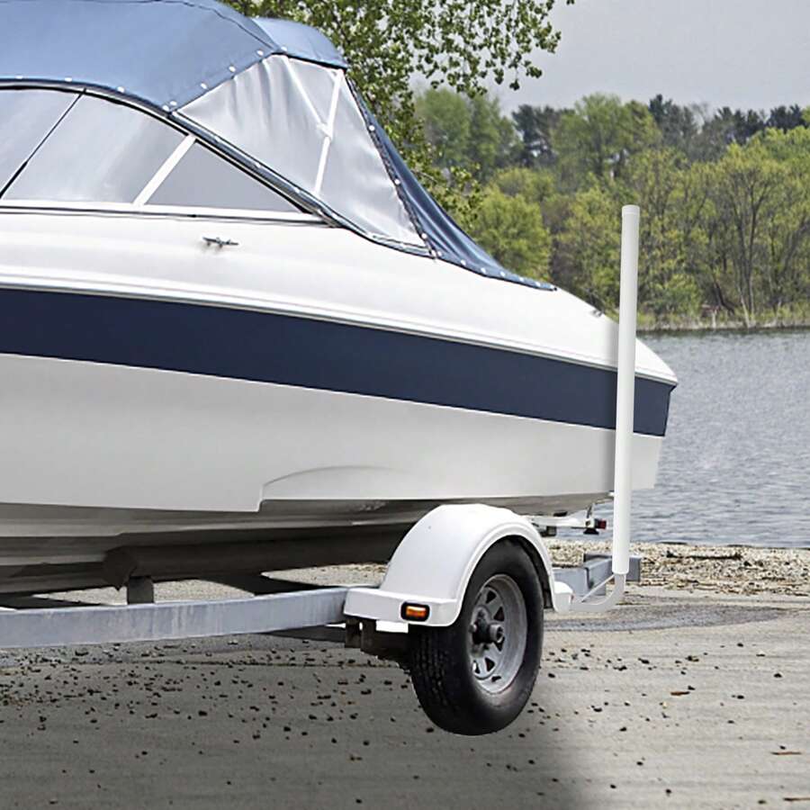 Boat Trailer Guide-On, 60\", 2PCS Steel Trailer Post Guide Ons, With White PVC Tube Covers, Complete Mounting Accessories Included, For Ski Boat, Fishing Boat Or Sailboat Trailer - 60\" - 查看 1