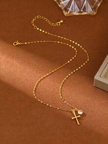 1 件装精致十字架吊坠项链，镶嵌诞生石，14K 镀金立方氧化锆，简约小巧的金色项链，适合宗教信仰/生日/情人节/圣诞节等场合的珠宝礼物。 - 生辰石十字架 - 查看 6