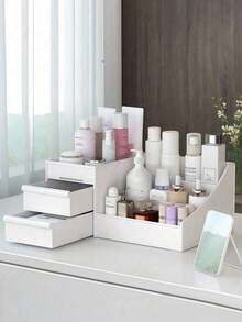 1个化妆品收纳盒，桌面收纳架 - 多层开放式置物架，可放置口红、眼影、化妆刷等，防滑，适用于梳妆台和办公桌收纳，冬季家居必备及2025年圣诞节礼物 - 彩色 - 查看 2