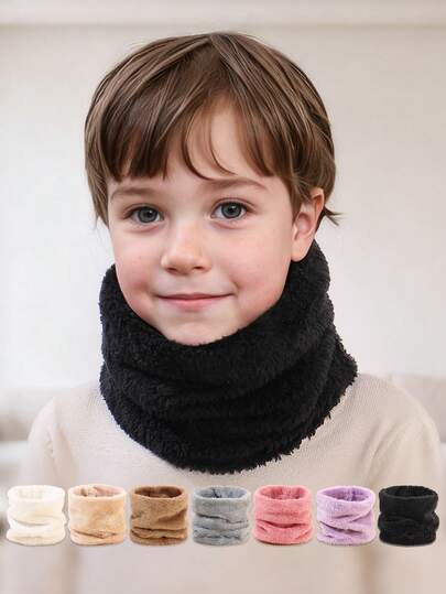 1pc Kids' Solid Color Fleece Neck Warmer, Boys & Girls Autumn/Winter Daily Outdoor Warm Scarf