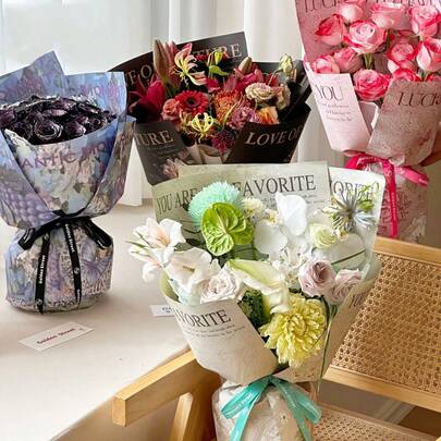 10pcs Floral Wrapping Paper, Flower Atmosphere Paper, Art Paper, Floral Bouquet Wrapping Paper, Oil Painting Kraft Paper, Flower Shop, 35*50CM