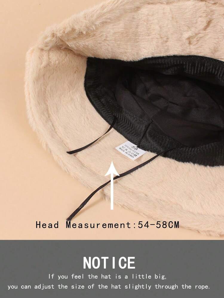 1 pieza Sombrero de cubo de color beige sólido y esponjoso, cálido, adecuado para exteriores, compras, a prueba de viento, ropa de invierno para mujer de otoño/invierno, verano, playa - Beis - Añade 4