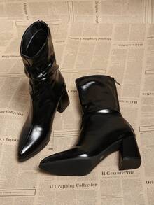 Giày bốt cổ ngắn gót chunky kiểu Pháp thời thượng dành cho nữ, mẫu mới thu đông 2025. - màu đen - Xem 1