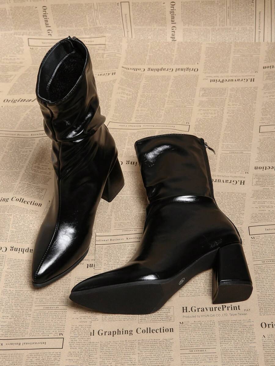 Giày bốt cổ ngắn gót chunky kiểu Pháp thời thượng dành cho nữ, mẫu mới thu đông 2025. - màu đen - Xem 1