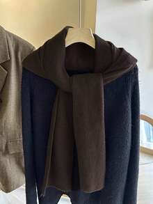 1件装女士时尚纯色黑色/卡其色/灰色加厚条纹纹理保暖连帽围巾披肩斗篷，适合约会、旅行、外出、日常、度假搭配 - A - 查看 14