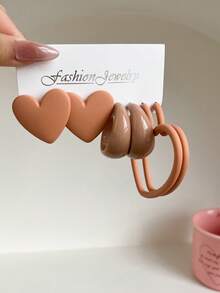 一套3对时尚夸张大爱心几何创意耳环，适合情人节 - 彩色 - 查看 28