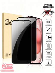 2 包隐私保护全屏钢化玻璃保护膜适用于 17/16 Pro Max/16/15Promax 15Pro/14Promax/13/12/11/7 8Plus/Pro/Promax/Mini 系列带黑边丝印防偷窥全屏手机保护膜 - 黑色 - 查看 17