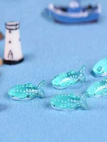 10/20 buc figurine mini rechin din rășină, ornamente mici sculptate în formă de rechin, potrivite pentru acvarii și decorațiuni micro-peisagistice, decor pentru casă, albastru cu design cu buline, cadou de Paște
