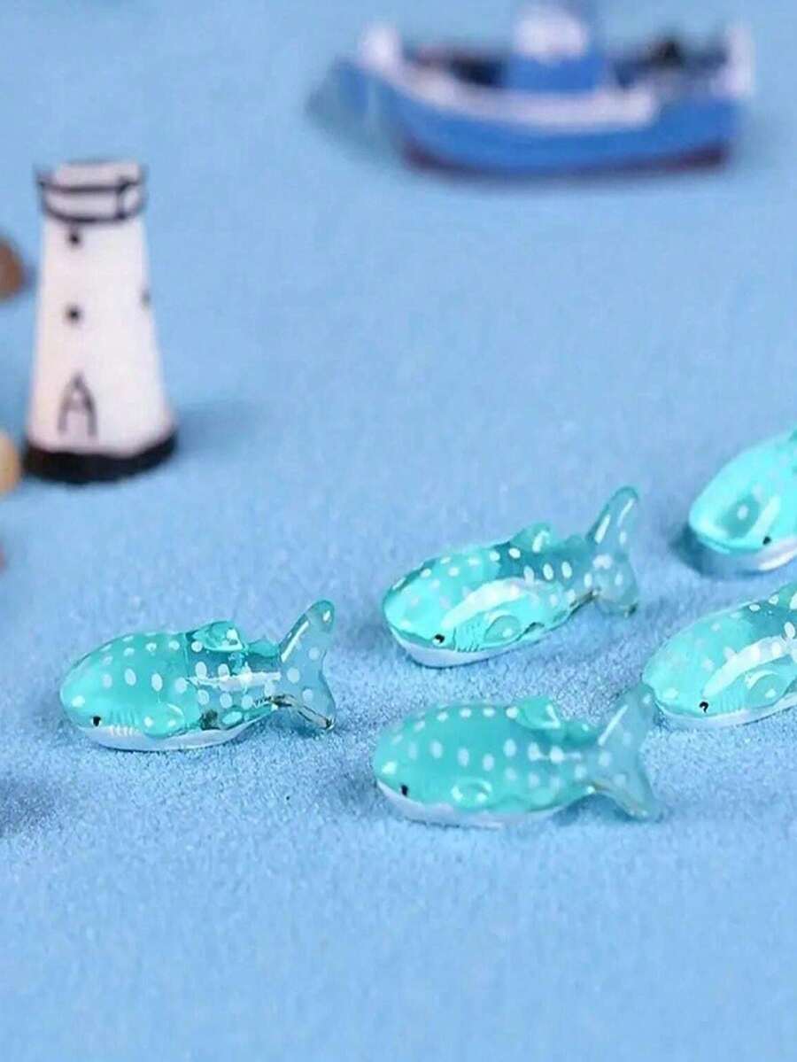 10/20 buc figurine mini rechin din rășină, ornamente mici sculptate în formă de rechin, potrivite pentru acvarii și decorațiuni micro-peisagistice, decor pentru casă, albastru cu design cu buline, cadou de Paște