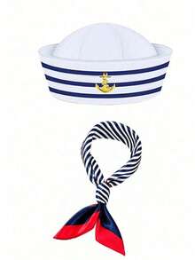 多件套：船长帽、水手帽、围巾套装（女士）；白色手套；飞行员太阳镜；海军水手服，适合游艇、摇滚派对、角色扮演等冬季活动，情人节礼物 - 彩色 - 查看 7