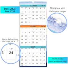 CZ 2026 Wall Calendar January 2026 December 2026 3Month Display Vertical Calendar 2026 Calendar Planner 2026 11 X 26 Large Lay Flat Perfect For Your Busy Schedule 5837 - 如圖 - 查看 4