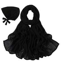 Modal Cotton Hijab Scarf For Women With Undercap Set,Black - Black - View 3