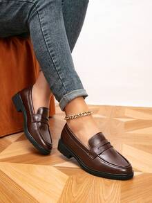 女士乐福鞋,圆头复古平底乐福鞋,户外复古女士平底鞋,女鞋,休闲鞋 - 巧克力棕 - 查看 2