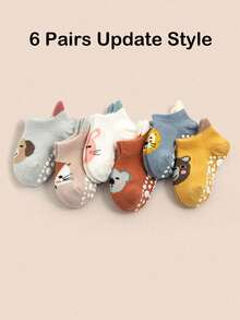 12/6 双装婴儿卡通袜，带拉袢和防滑设计，适合婴儿在地板上穿着，防滑婴儿袜，新生儿袜，幼儿袜，非常适合作为万圣节、感恩节、圣诞节礼物。 - 彩色 - 查看 17