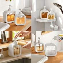 Square Pump Soap Dispenser Set, 1-Pack, Transparent Plastic Refillable Container 10/16 Oz, All-In-One Lotion & Liquid Hand Soap Bottle For Bathroom, Kitchen, Restaurant - Uncharged, Without Battery - Multicolor - View 3