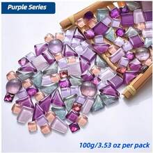 100g/3.53oz Shiny Glass Mosaic Tiles - Asymmetrical Shapes (Triangle, Square, Round) In Turquoise Blue, Sapphire Blue, Purple, Red And Other Colors | 0.16 Inch Thick, DIY Crafts, Home Decor, Wall And Floor Art Mosaic