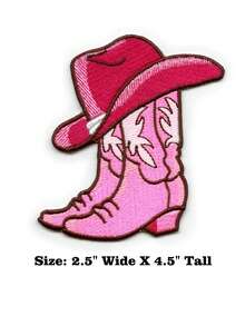 1PC Pink Cowgril Hat Boots Patch Western Girly Rodeo Embroidered Iron On