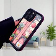 Cubierta de telefono con diseño de gato y cactus rosa para iPhone 14 Pro Max estuche protector con patrón de jardín encantador y regla decorativa ideal para amantes de los animales y plantas interiores Aplicable a teléfonos Apple y Galaxy - Burdeos - Ver 3