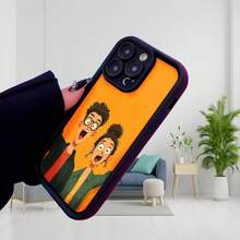 Cubierta de telefono con diseño de dibujos animados naranja pareja sonriente estudiante universitario biblioteca estudioAplicable a teléfonos Apple y Galaxy. - Blanco - Ver 3