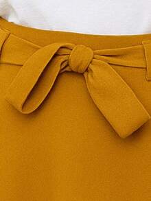 Tailored Midi A-Line Skirt With Belt - Mustard Yellow - View 2